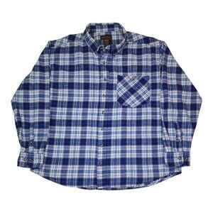 Lincoln Outfitters Mens Blue Plaid Flannel Button-Up Shirt 2XL Regular Cotton